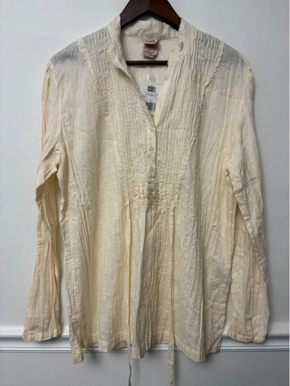 Deadstock Vintage Y2K Faded Glory Ivory Pintuck Lace Boho Blouse XL 16/18
